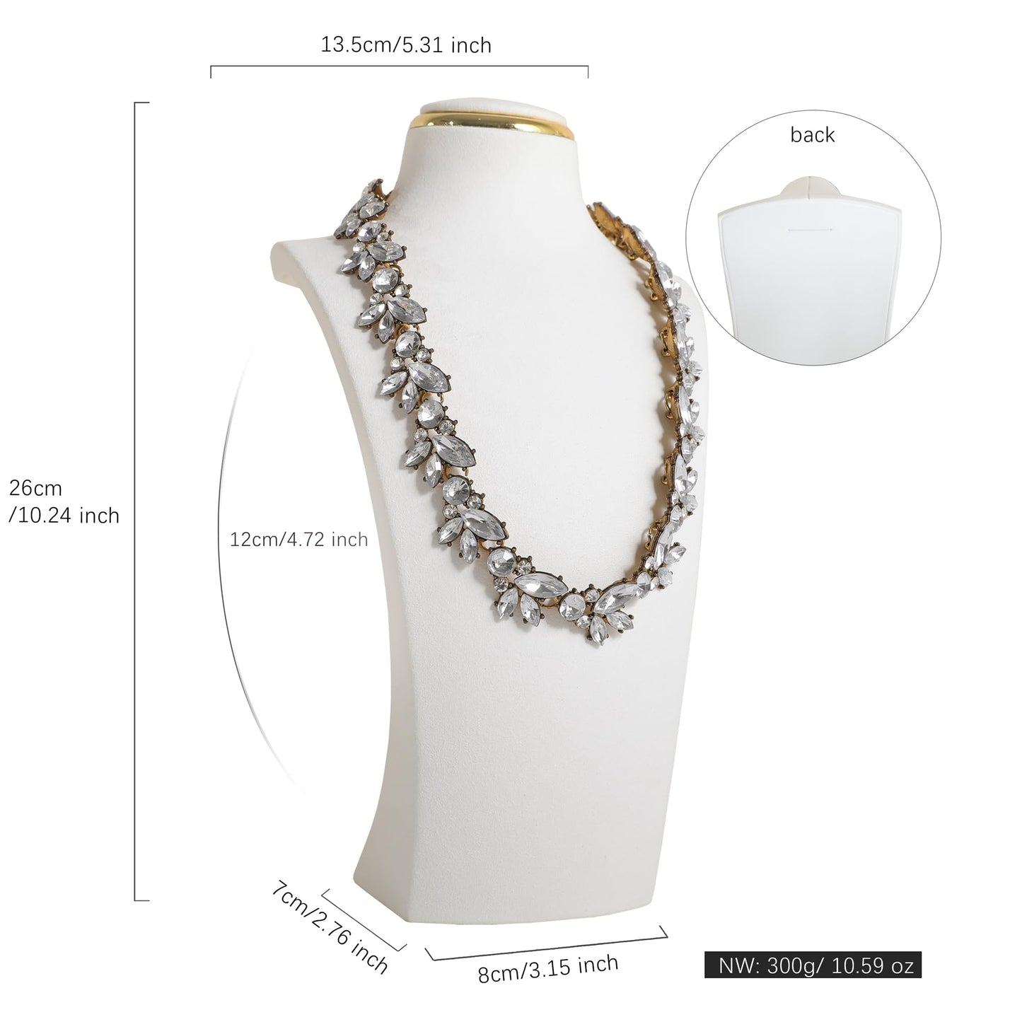 GemeShou White necklace display stands for selling, Velvet necklace storage organizer, Necklace mannequin jewelry bust holder for boutique store【White-Medium height 10.2 inch】