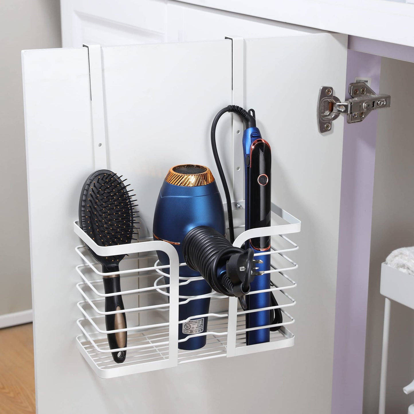 YIGII Hair Dryer Holder Adjustable Height - Hair Tool Organizer White Bathroom Organizer Hot Styling Tools Storage for Hair Dryer, Flat Iron, Curling Iron, Straightener