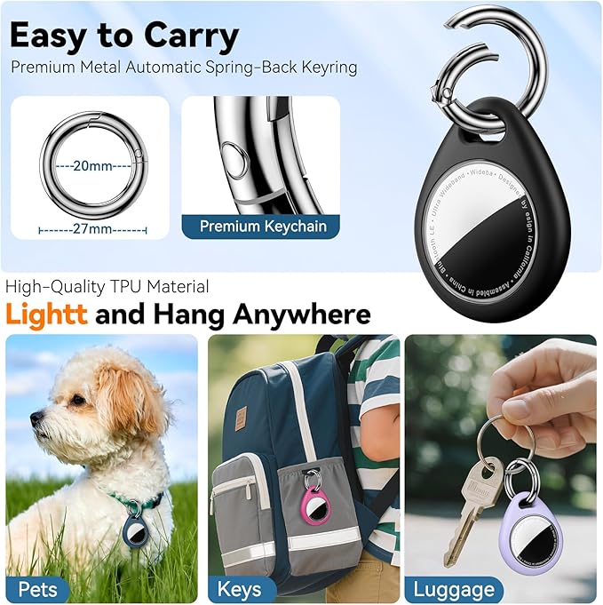 Waterproof Airtag Holder,4 Pack Airtag Keychain with Full Wrap Design,Airtags Case for Apple Airtag,Anti-Lost Air tag Accessories for GPS Item Finder Tracker,Bag,Key,Pet,Black/Blue/Pink/Purple