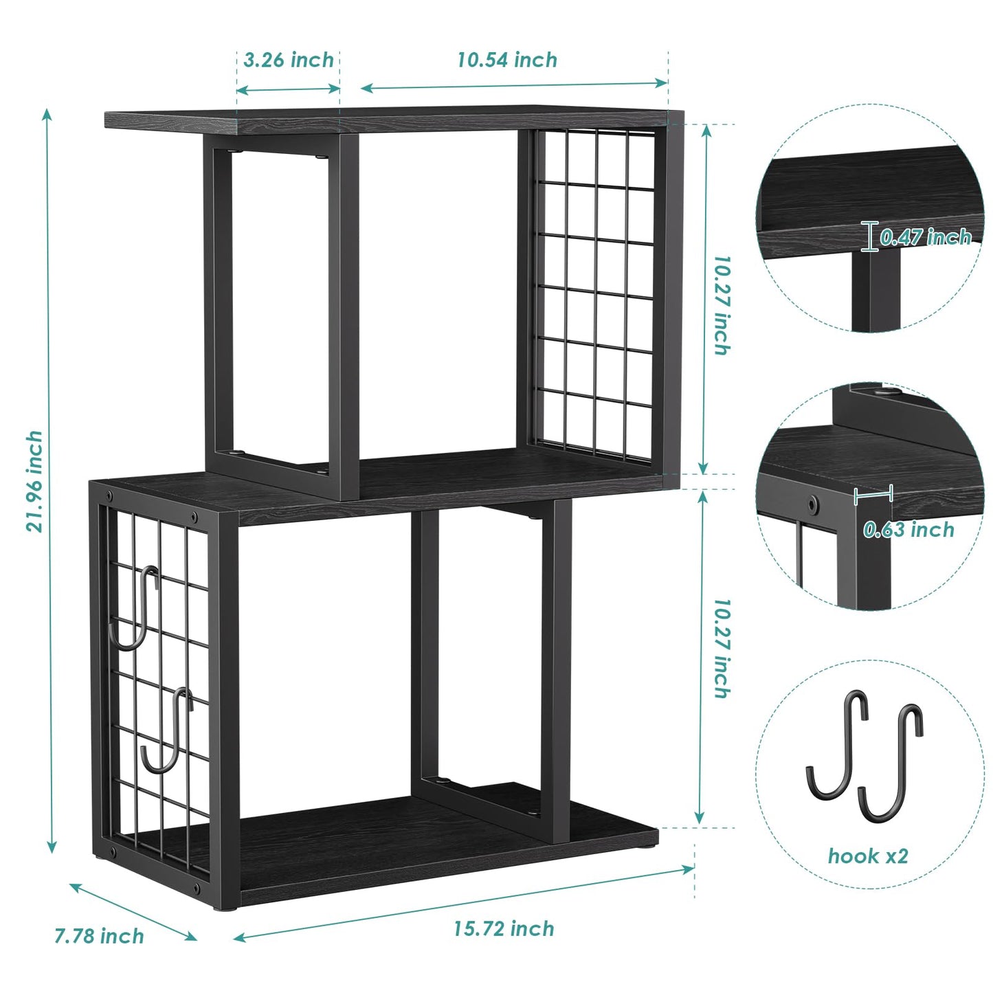 Vfelf Small Bookshelf Desk Organizer，3-Tier Shelf for Top of Desk Workspace Organizers for Office Accessories, Black