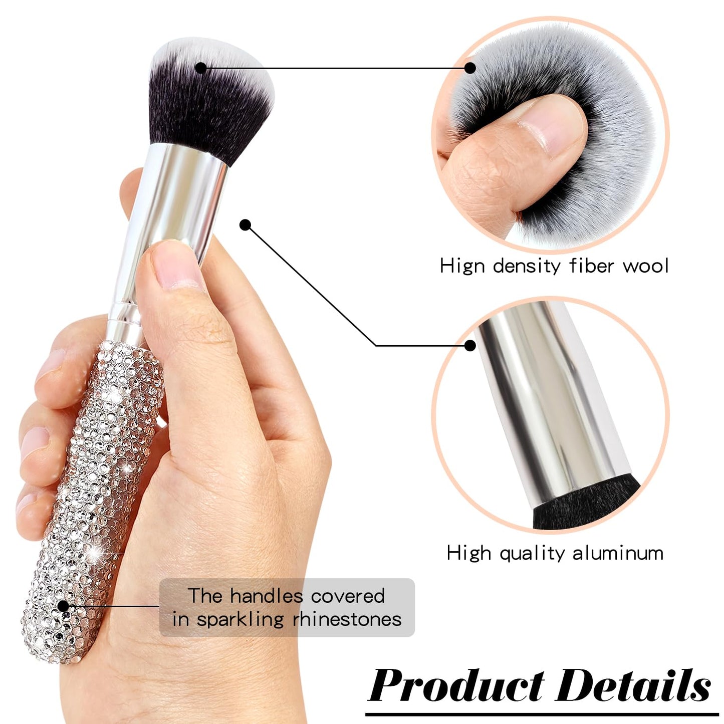 Yivaiks 14 Pcs Silver Bling Makeup Brushes Set Ultra Soft Professional Face Crystal Cosmetics Powder Concealer Eye Shadows Make Up Beauty Tool with Holder