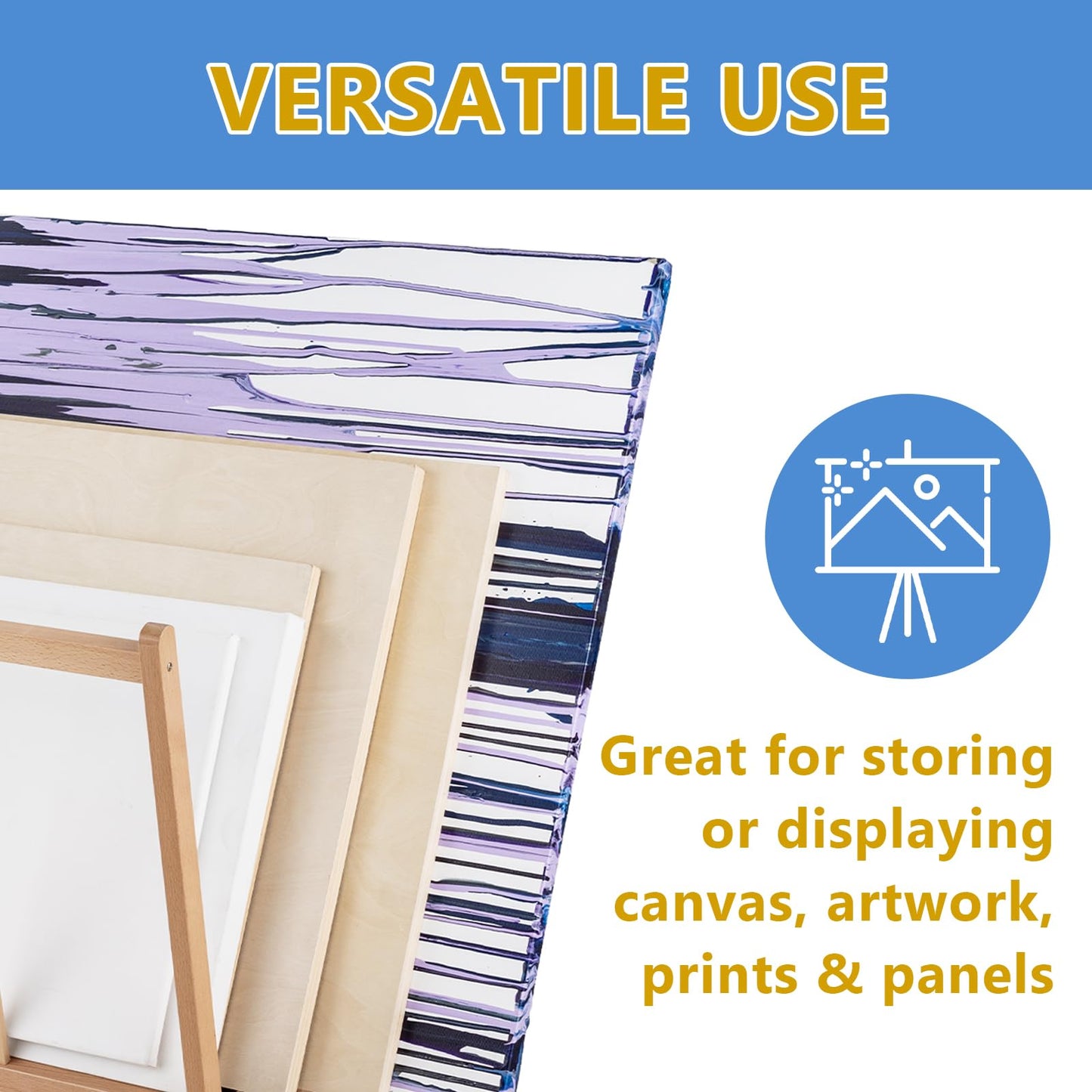 Falling in Art Large Wooden Print Rack with Rolling Casters, Art Drying and Display Storage Rack for Canvas, Prints, Panels, Posters, Shows and Art Exhibitions, Natural