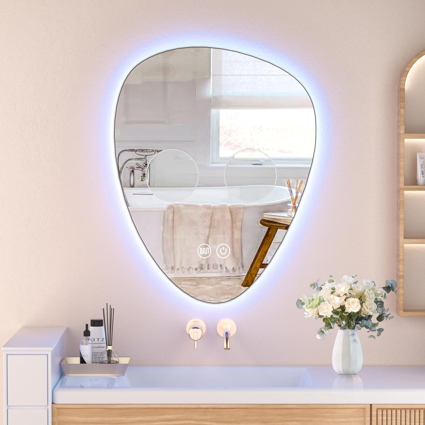 HOMEMORE Smart Bathroom Mirrors for Over Sink Bar Restroom Mirror Espejos para Baños Adjustable 3X and 5X Magnifying Glass Suitable for Bathroom Environments