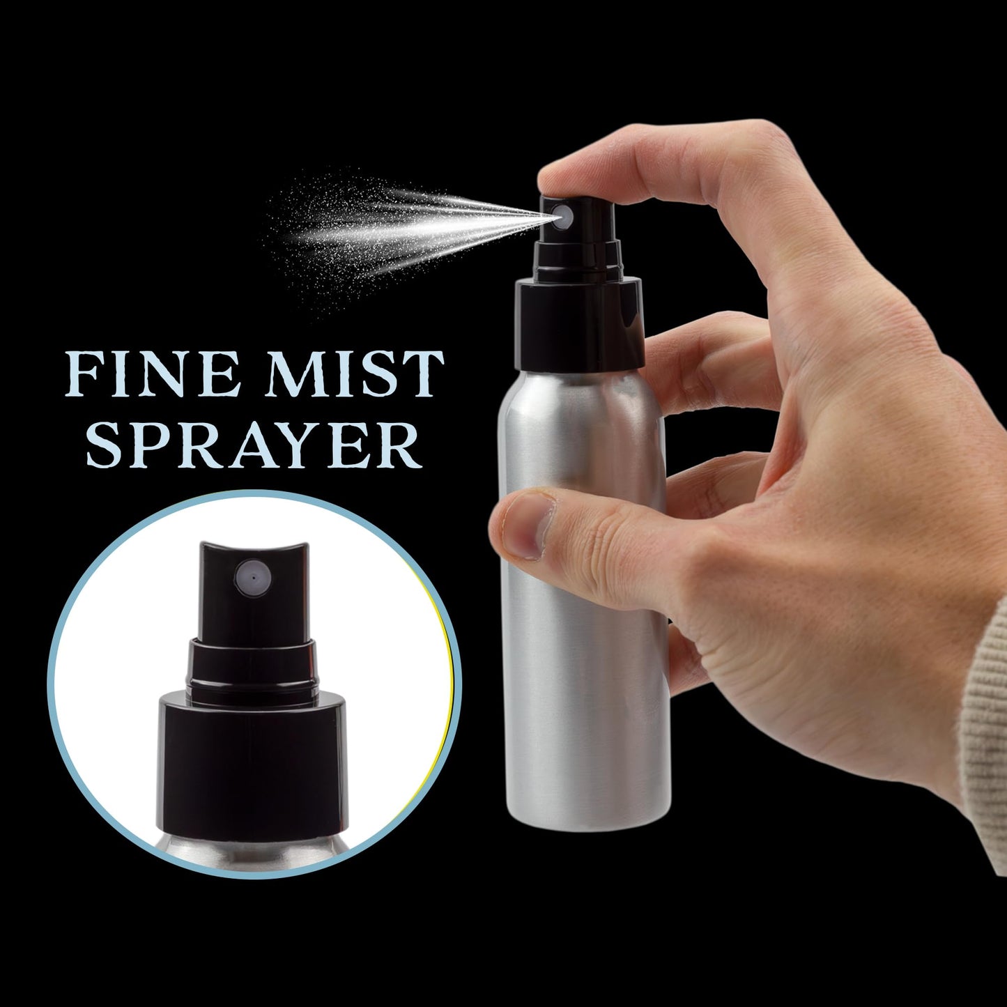 Cornucopia Brands 2-Ounce Aluminum Fine Mist Spray Bottles (6-Pack); Empty Mini Metal Atomizer Bottles, 2.75oz Travel/Purse/Sample Size