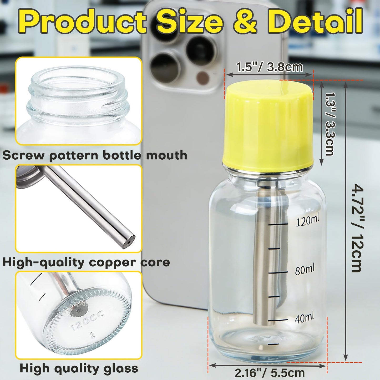 2Pcs 4Oz / 120ml Glass Dispensing Bottles for Chemical & Industrial Liquids, Nail Polish Remover Glass Bottle, Refillable Push Down Dispenser Bottle with Cover, Pump Dispenser Press Container, Clear