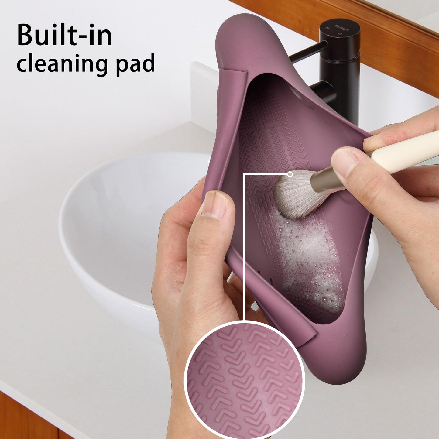 LuBanOne Makeup Brush Holder Magnetic Closure Make Up Brushes Organizer Silicone Makeup Bag Travel Essentials (Grape Purple)
