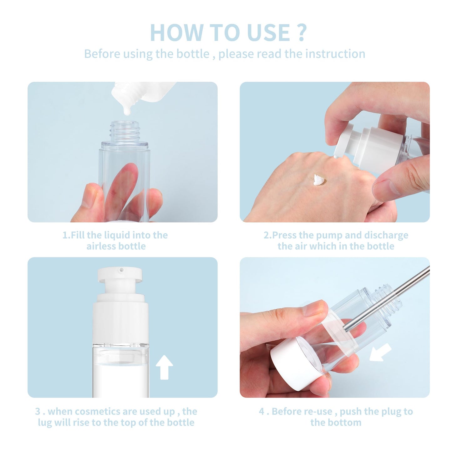 YEUIKERR 30 Pcs 1 oz Airless Pump Bottle Empty 30ml Clear Airless Cosmetic Cream Pump Bottle, Vacuum Plastic Refillable Travel Size Dispenser Bottles for Lotion Essential Oil Foundation Liquid