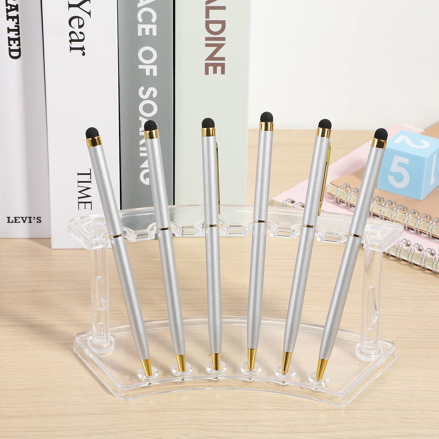 Chinco 6 Pieces Plastic Pen Holder Clear Display Stand 6-slots Display Stand Eyebrow Pen Makeup Brush Rack Organizer for Back to School Office Home Supplies, Vertical