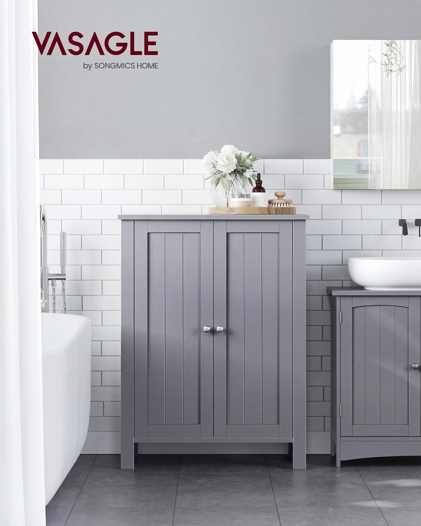 VASAGLE Bathroom Floor Storage Cabinet, Bathroom Storage Unit with 2 Adjustable Shelves, Bathroom Cabinet Freestanding, 11.8 x 23.6 x 31.5 Inches, Dove Gray UBCB060P36