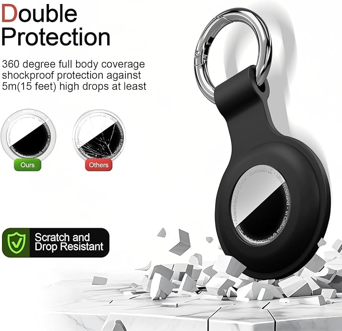 [4 Pack] Upgraded for AirTag Holder with Clear Cover Full Coverage Case Keychain for Air Tag, Silicone for AirTags 4 Pack for Apple Holder GPS Tracker Item Tag Finders, Black