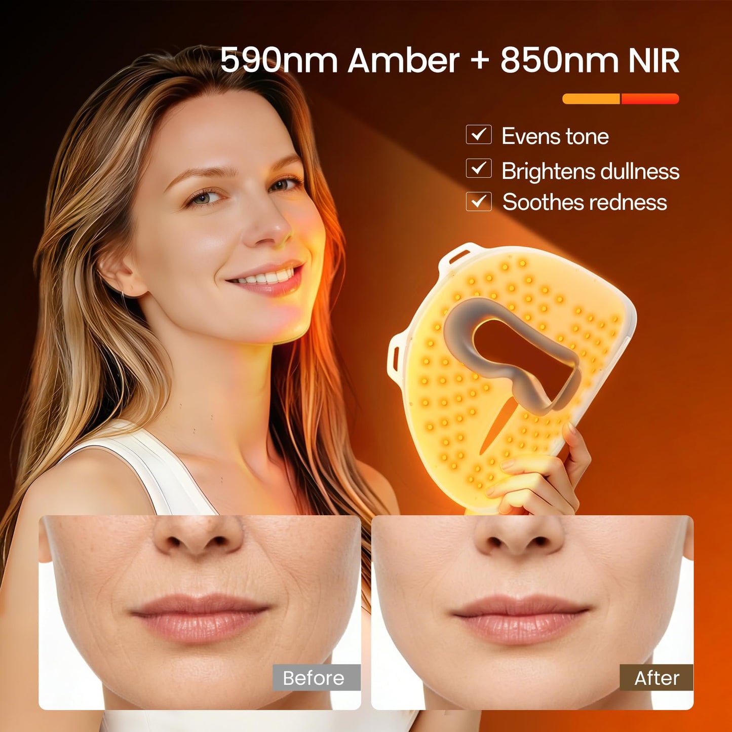 Facego Red Light Mask for Face, 4 Modes Dual Infrared Red Light Face Mask, Non-Skin Contact, Cordless Rechargeable Skincare Gifts for Women