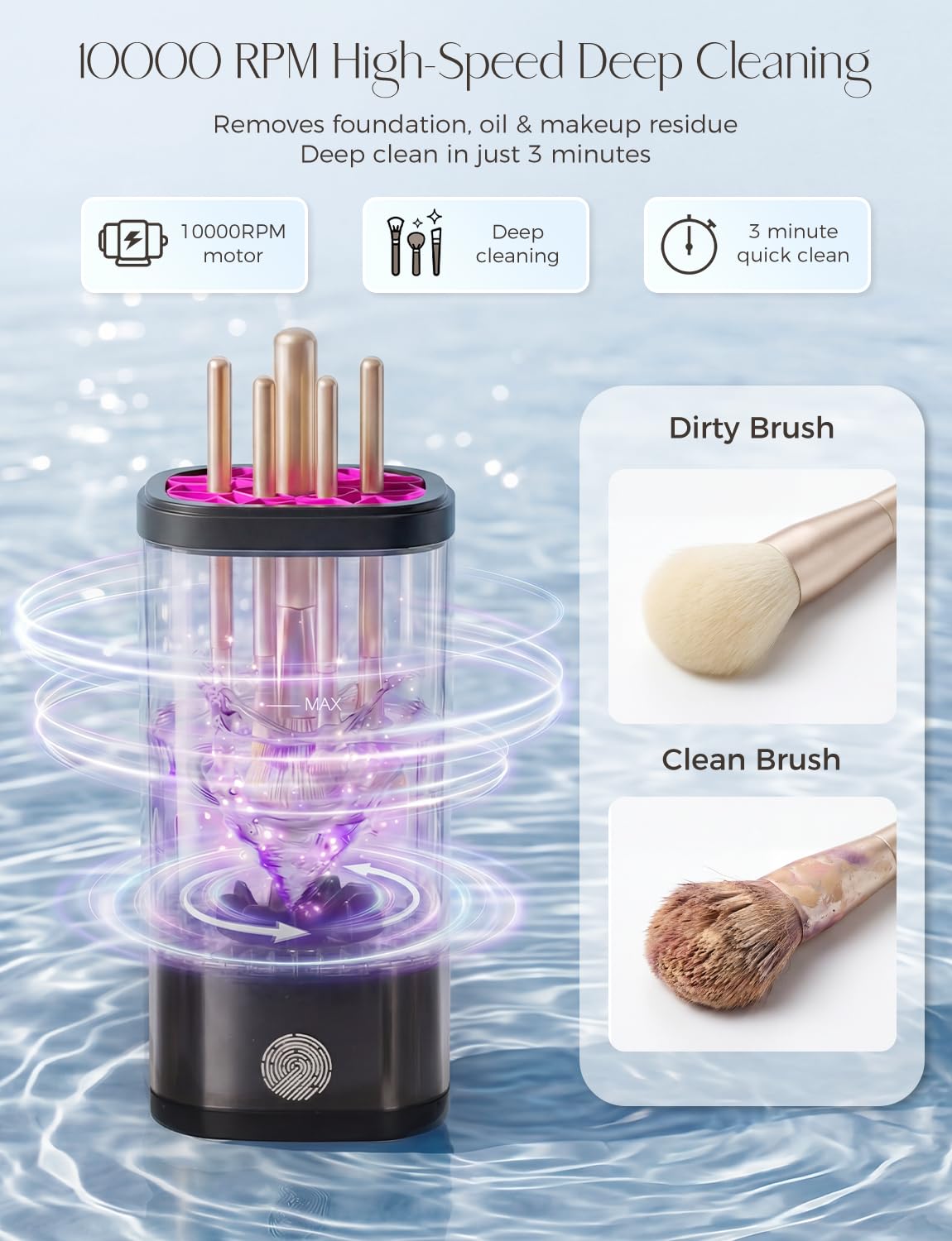 Electric Makeup Brush Cleaner Machine,3 in 1 Makeup Brush Cleanser & Washer,Cleaning Tool,Cosmetic Brushes Cleaners Cleaning For All Size Beauty Makeup Brush Set,Eyeshadow, Blush Brush. (Black)