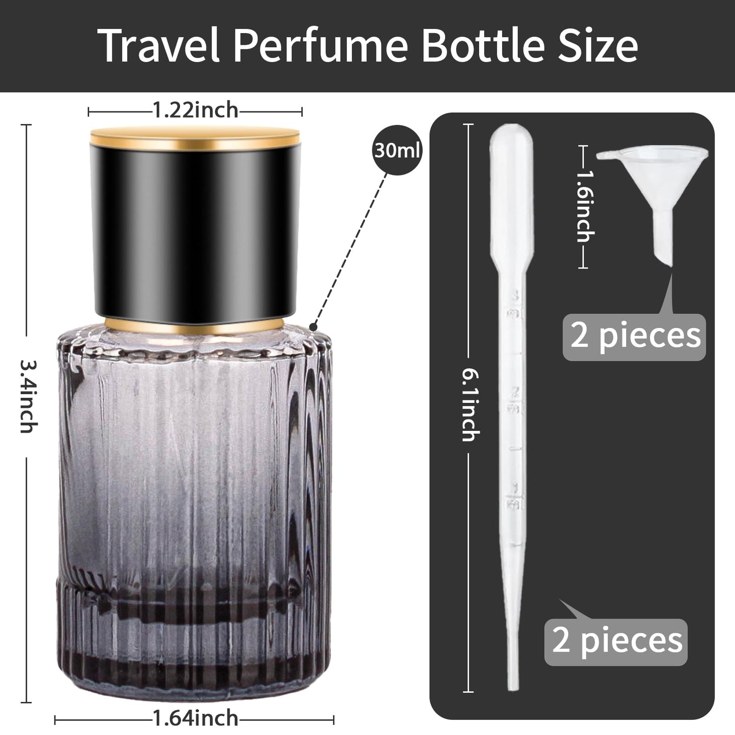 HXRYAGi Travel Vintage Perfume Bottle Empty, 4pcs 30ML High-quanlity Portable Perfume Atomizer with Funnel and Dropper, Fine Mist Leak-Proof Spray Atomizer Ideal for Perfume, Toner and Skin Care