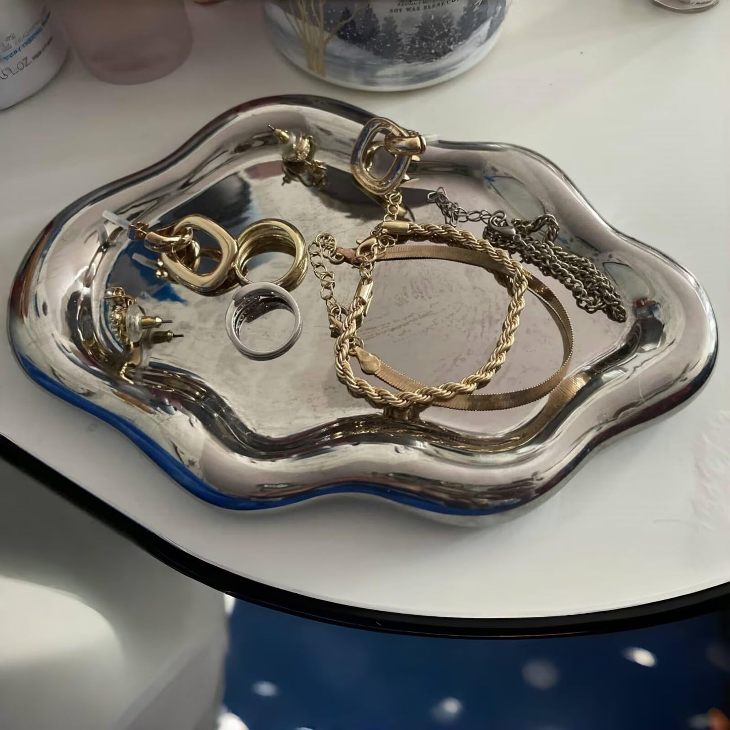 Ceramic Jewelry Dish for Women, Unique Cloud Shaped Trinket Ring Tray, Room Decorative Vanity Tray, Women Gift for Mother's Day, Christmas, Thanksgiving, Birthday, for Plate, Watch, Keys etc(Silver)