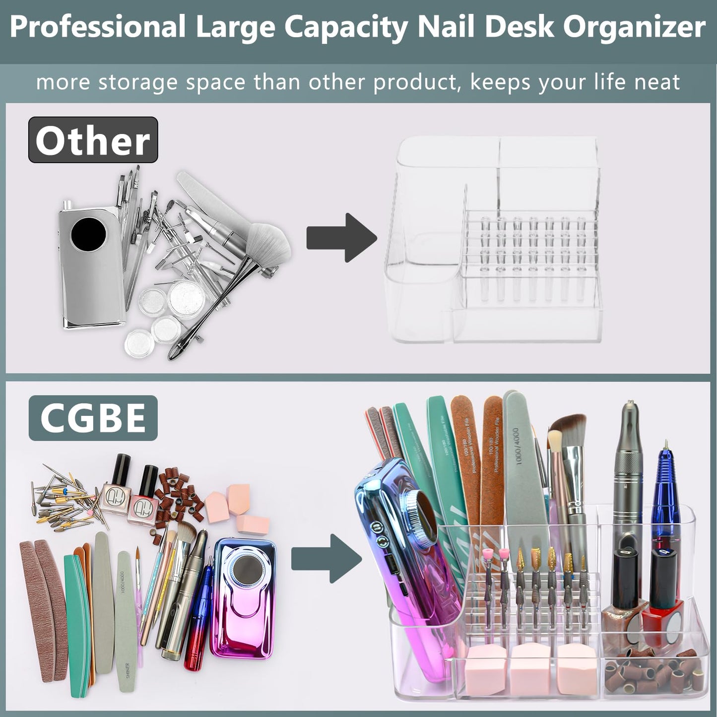 CGBE Nail Drill Holder, 28 Holes Transparent Acrylic Nail Drill Bits Holder, Professional Nail Tools Organizer and Storage Box Case