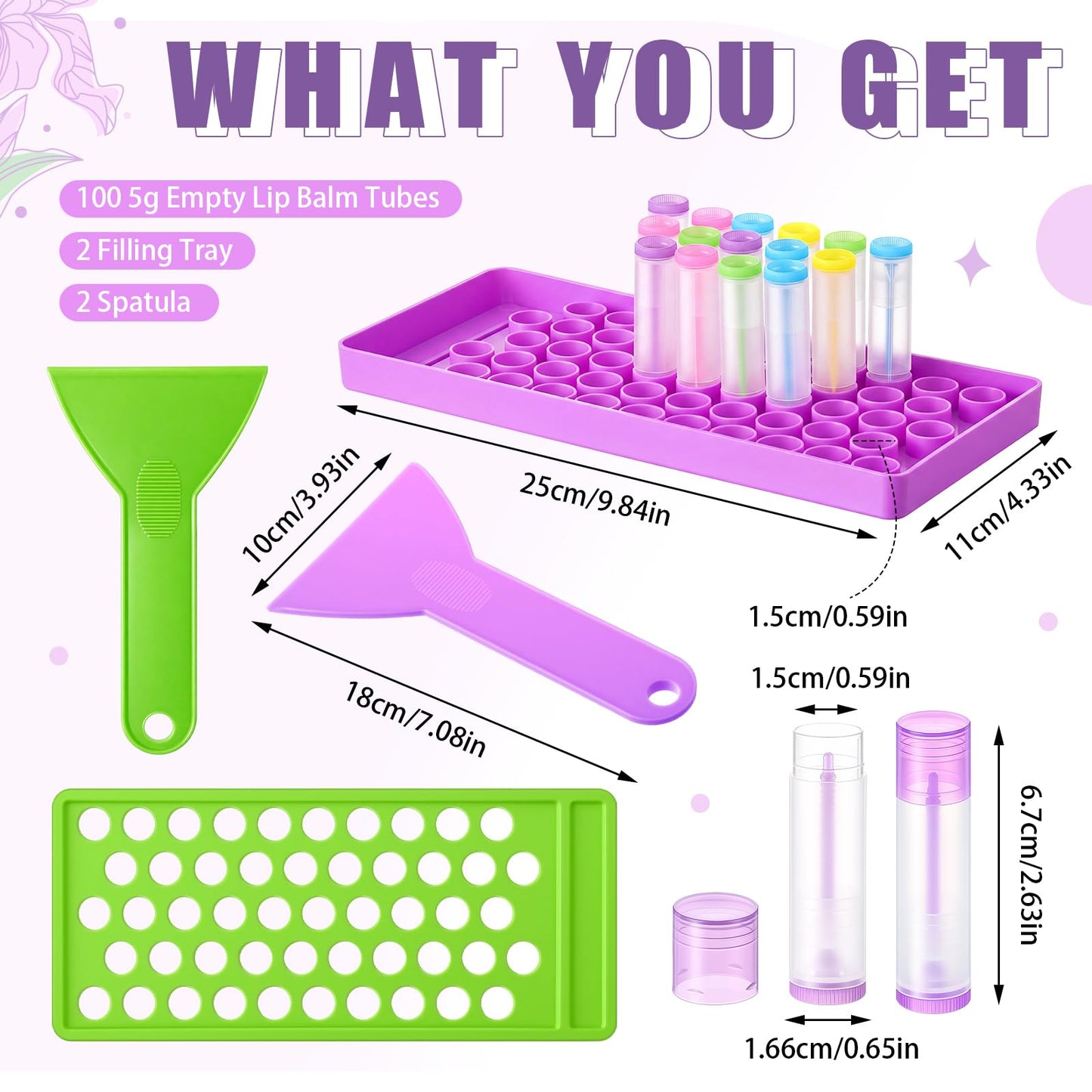 Singhoow 100 Pcs Lip Balm Tubes with 2 Filling Tray and 2 Spatula, 5 g Twist-up Lip Balm Containers with Caps for DIY Homemade Lipsticks, Solid Perfume, Gifts, Bpa Free & Leak Free (Colorful)