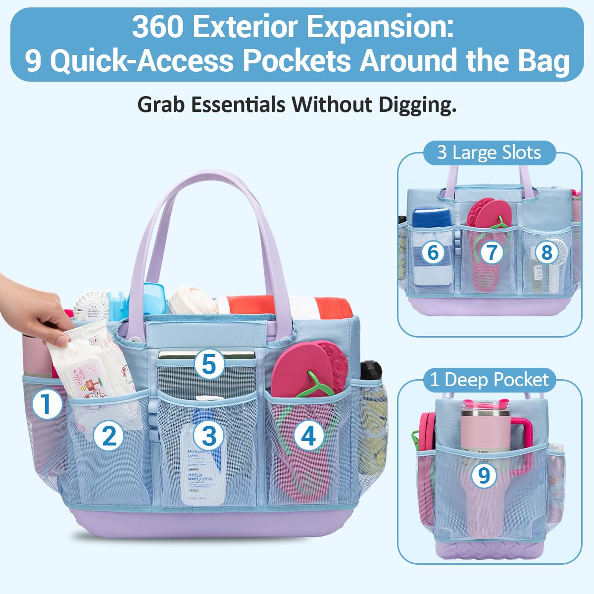 Nyton Organizer Bag Compatible with Original Large Bogg Bag Cover Divider Insert Beach Bag Liner for XL Bogg Bag Storage Separator Compartment with Mesh Pocket Sport Mom