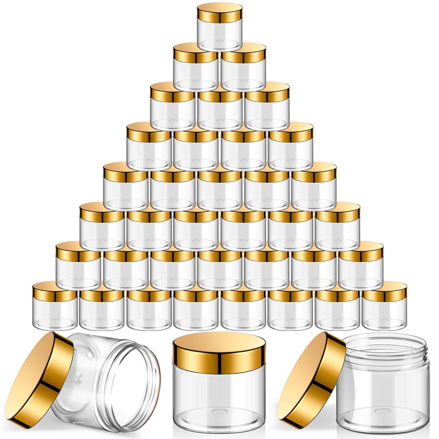 SATINIOR 36 Pieces 8 oz Plastic Jars with Lids Wide Mouth Airtight Reusable Container Acrylic Cosmetic Small Jars for Lotions Ointments Travel Toiletries Creams Make up Storage(Gold)