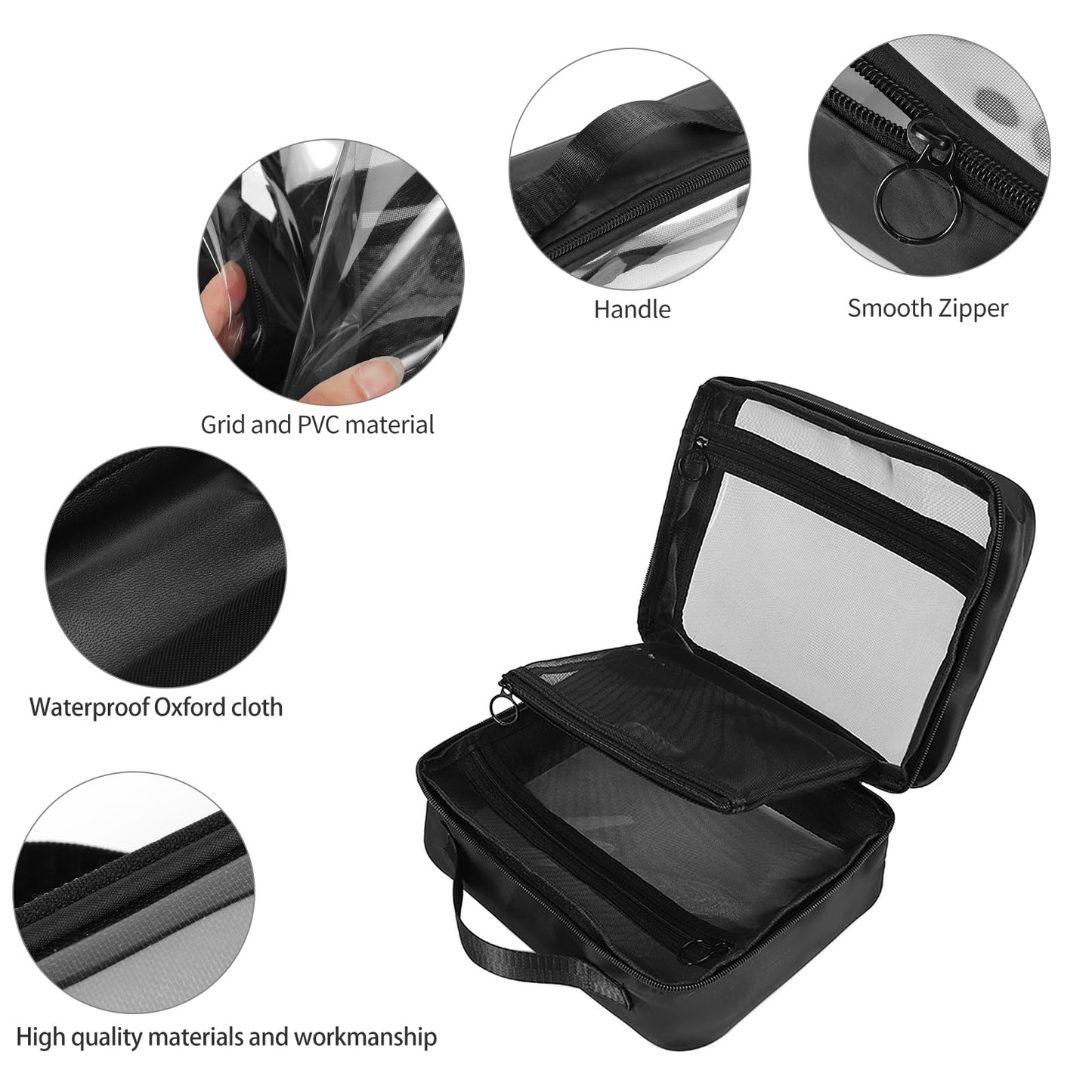 UEOE TSA Approved Toiletry Bag, Clear Makeup Bags with Multi Layer Mesh Pockets, Portable Large Capacity PVC Cosmetic Bags with Zipper for Travel Essentials