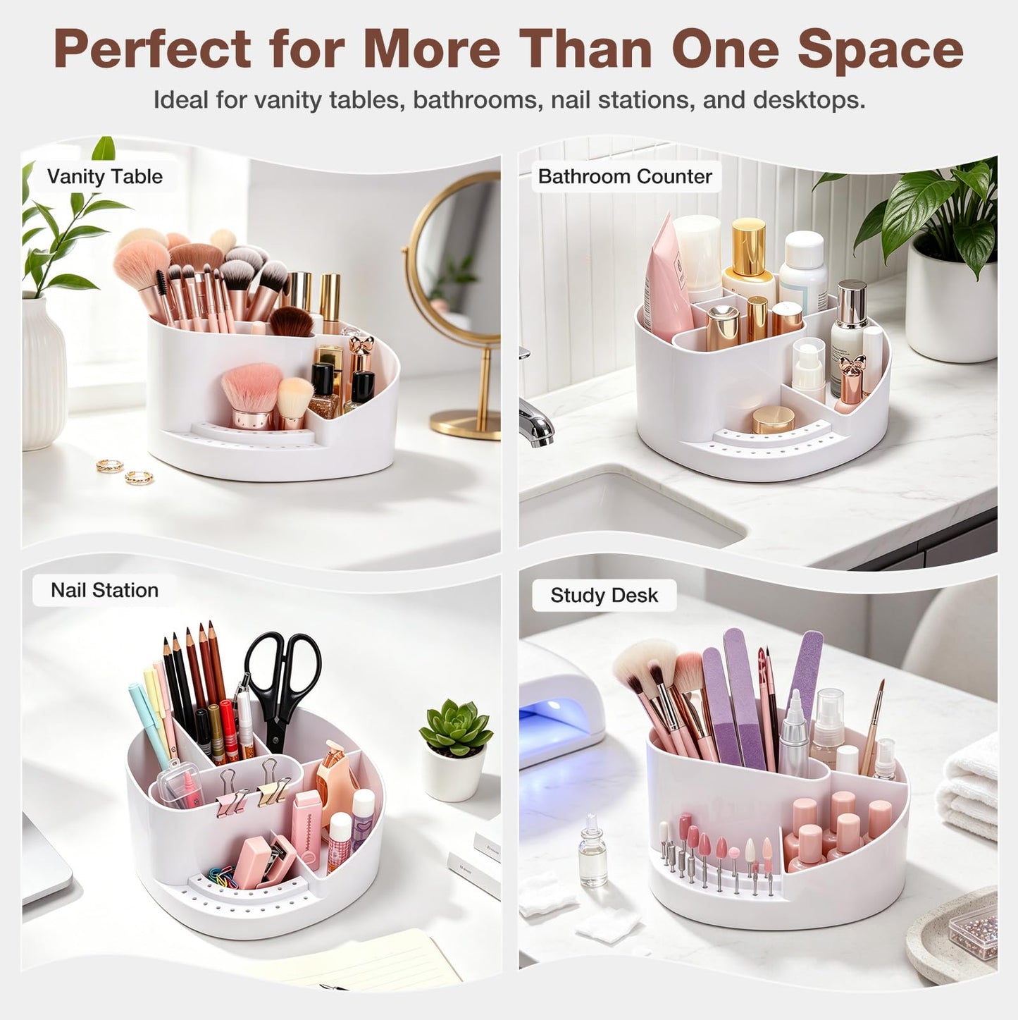 Noverlife Large Capacity Nail Drill Holder, Nail Desk Organizer with 18 Holes & 7 Compartments for 3/32" Nail Drill Bits & Nail Brushes, Manicure Nail Art Tools Storage Box for Nail Tech Supplies