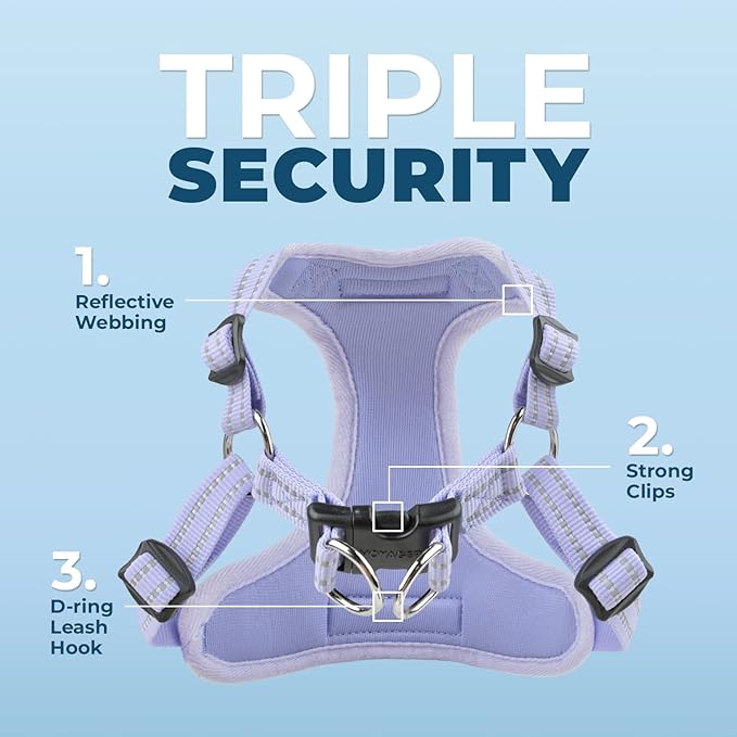 Best Pet Supplies Voyager Mesh Dog Breathable Harness Reflective Stitching, All Weather Adjustable for Walking Training, or Running - Heavy Duty & Durable, Harness (Lavender), L