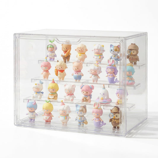 TimberAura Acrylic Display Case for Collectibles, 4-Tier Large Stackable Clear Display Box with Removable Shelves and Magnetic Door, Dustproof Showcase for Figures, 1 Pack