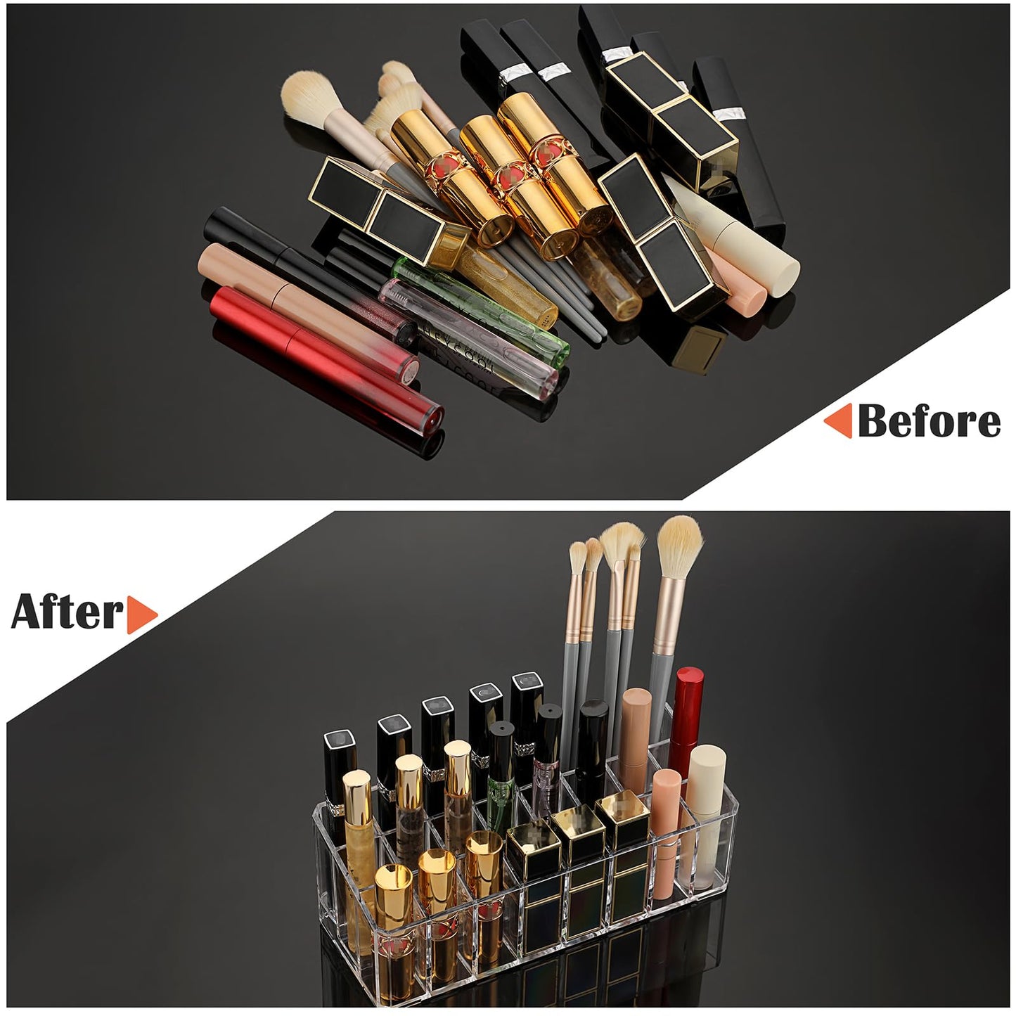 ELLDOO Rollerball Perfume Organizer, 24 Spaces Clear Acrylic Perfume Storage Holder Beauty Scent Holder, Makeup Lipgloss Lipstick Display Case