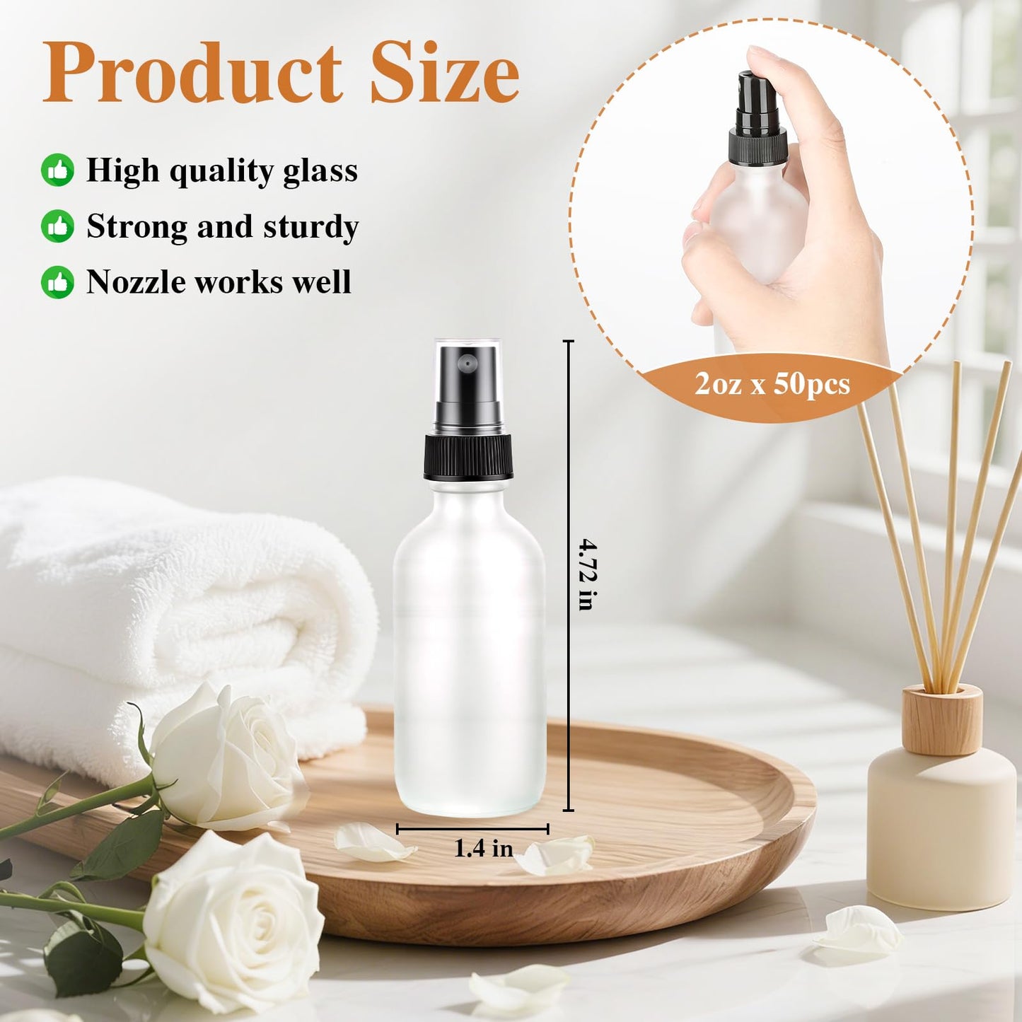 EASTHOLGLS 24 Pack Clear Frosted Glass Spray Bottles, Refillable Fine Mist Spray Containers for Essential Oils, Cleaning Solutions, Plants, Hair Care & Travel, Leakproof