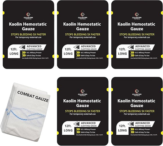 First Aid Advanced Quick Clotting Combat - Flexible Hemostatic - Stop The Bleed kit Faster Wound Packing with Quick Clotting Medical - Survival Kit Supplies - 3" x 12.5' (CT-Gauze-5)