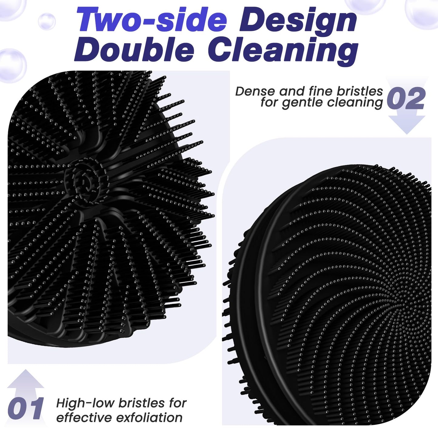 Manmihealth Silicone Back Scrubber & Soft Bath Glove, Silicone Scalp Massager Set 5 PCS, Super-Exfoliating Body Scrubber Shower Brush & Shampoo Brush Combination, with 2 Free Hooks (Style 1 Black)