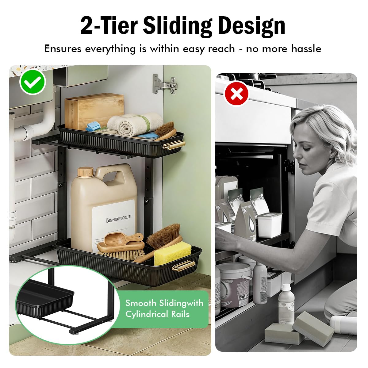 ARSTPEOE Under Sink Organizer - 2 Packs Multi-Purpose Pull-Out Storage Organizers, Slide out Pull out Cabinet Organizer Shelf, Storage for Kitchen Bathroom