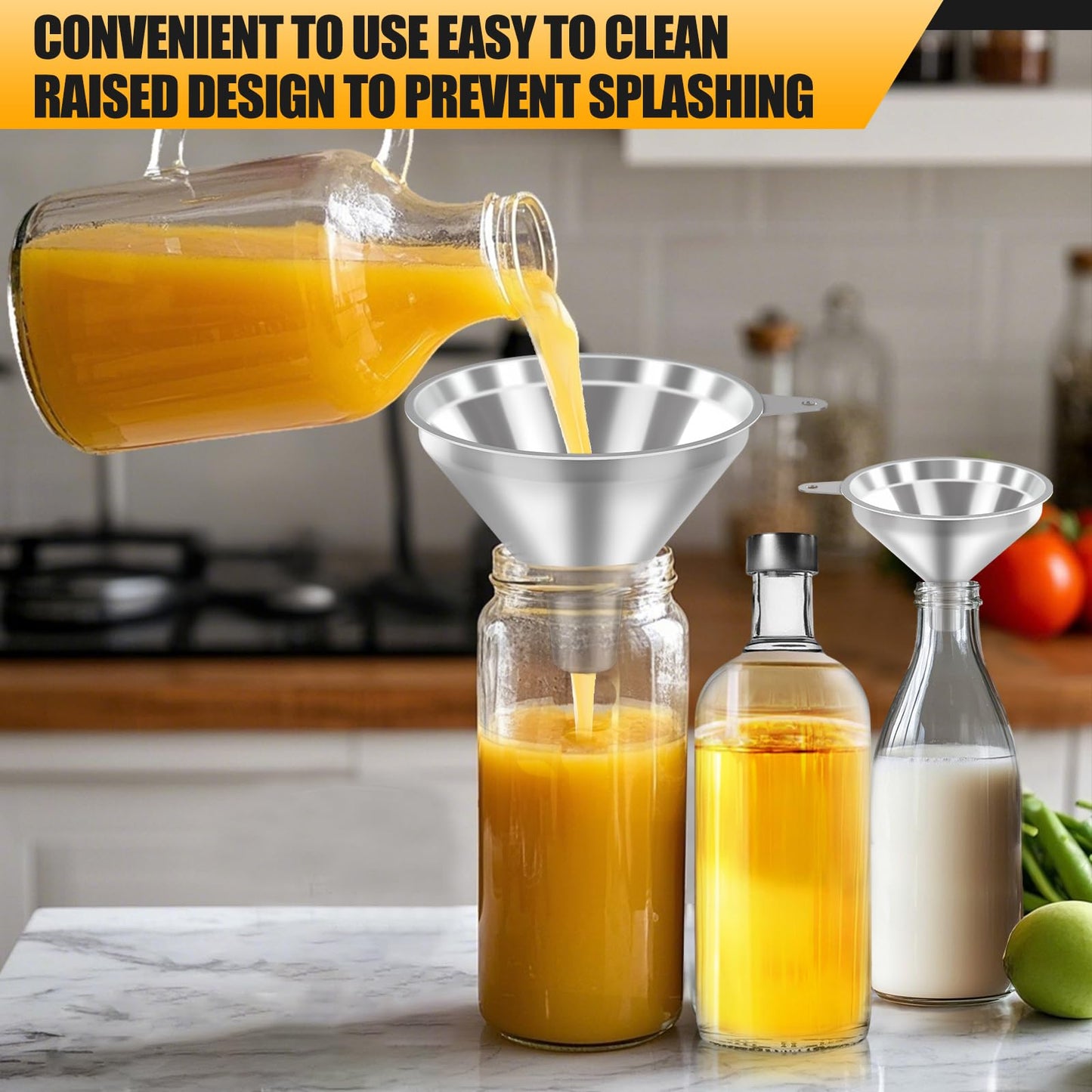 Nomatox 3 Pack Stainless Steel Kitchen Funnel Set,funnels for Kitchen use Filling Bottles, 2 Size Spouts Funnel and Strainer for Filling Different Bottles and Bags