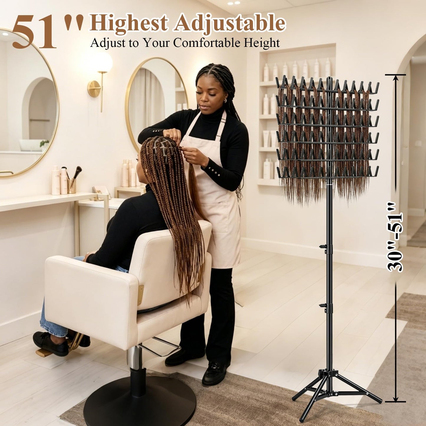 Eastdone Braiding Hair Rack Standing Extension Holder Hanger, 144 Pegs Divider for Separator Stand Display (Black)