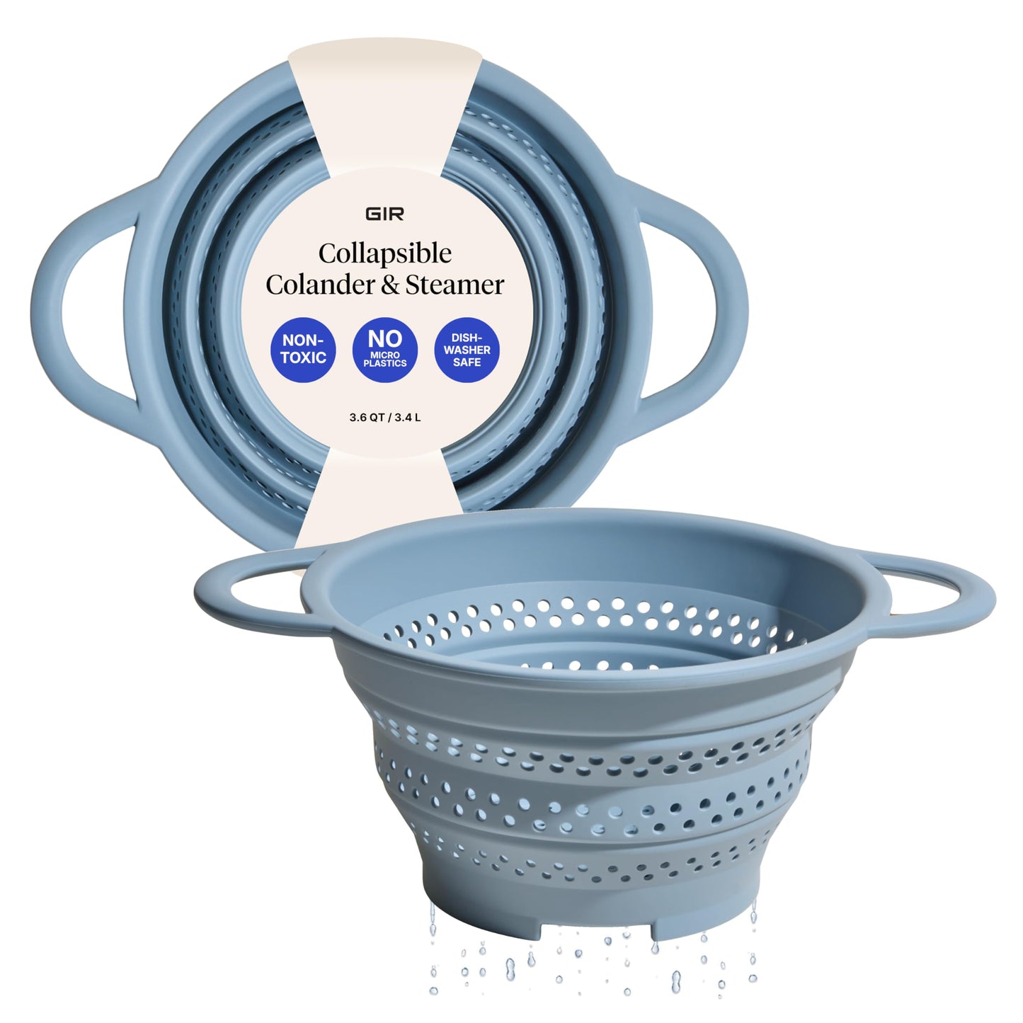 GIR Collapsible Colander for Kitchen, Silicone Strainer and Steamer, BPA-Free, Heat-Resistant, Space-Saving Collapsible Strainer with Stainless Steel Rim, Dishwasher Safe - Slate