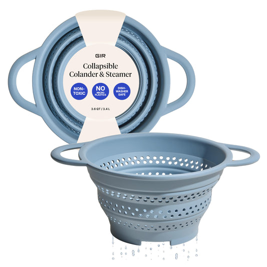 GIR Collapsible Colander for Kitchen, Silicone Strainer and Steamer, BPA-Free, Heat-Resistant, Space-Saving Collapsible Strainer with Stainless Steel Rim, Dishwasher Safe - Slate
