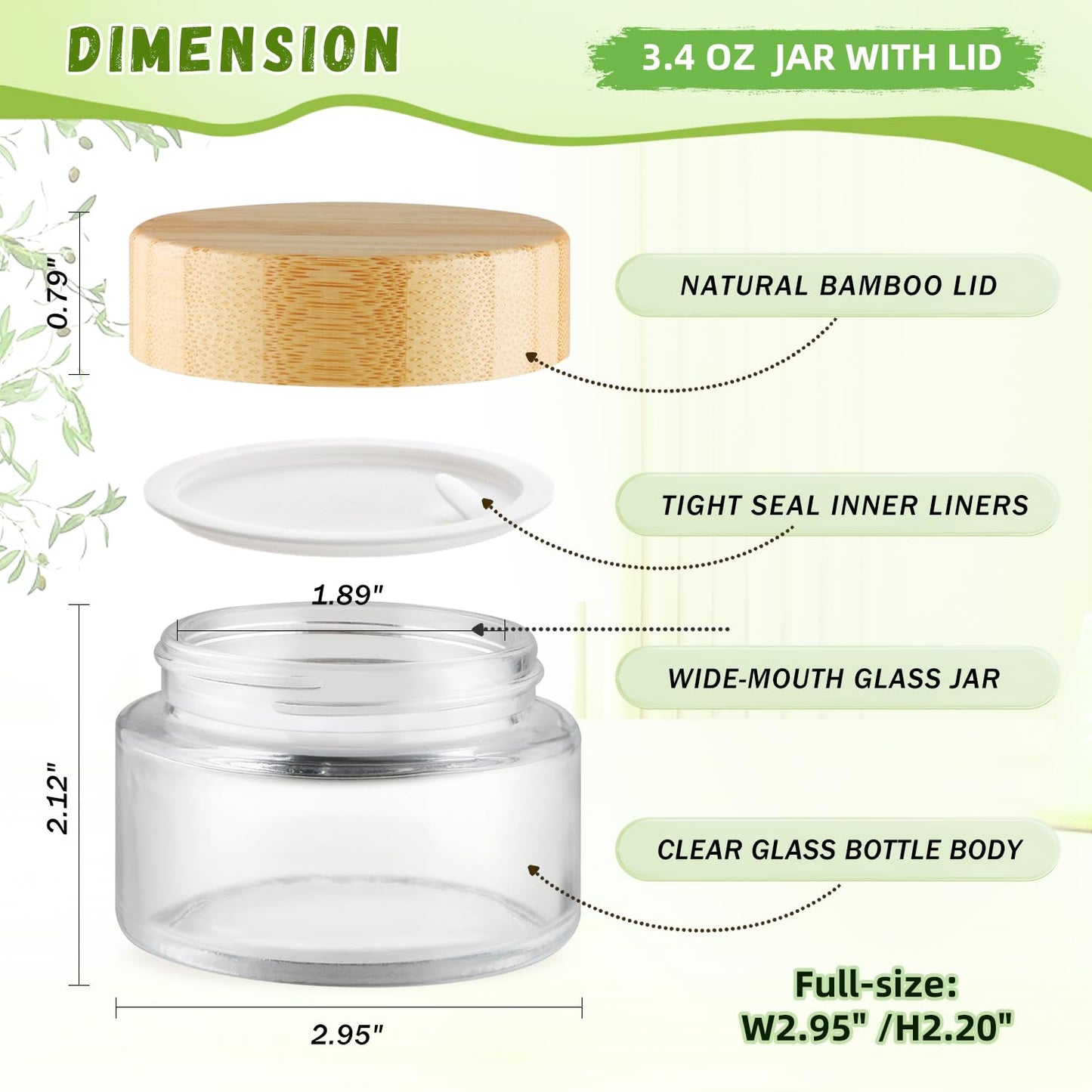 DMuuuDM Round Glass Jars,Empty Clear Glass Jar Holder with Bamboo Lids,Small Travel Cosmetic Jars for Moisturizer,Foundation,Lotion,Ointment,Body Butter&Balms,Candle Making-6 Pcs (100 Gram)