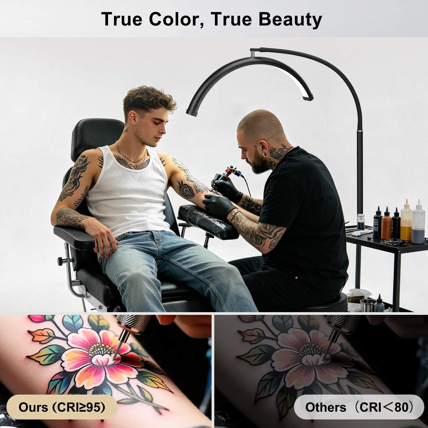 ZEKAHOV Half Moon LED Floor Light - Professional Shadow-Free Lamp for Lash Techs, Estheticians & Tattoo Artists | Remote Control & Dimmable for Eyelash Extensions, Nail Art, Home & Office