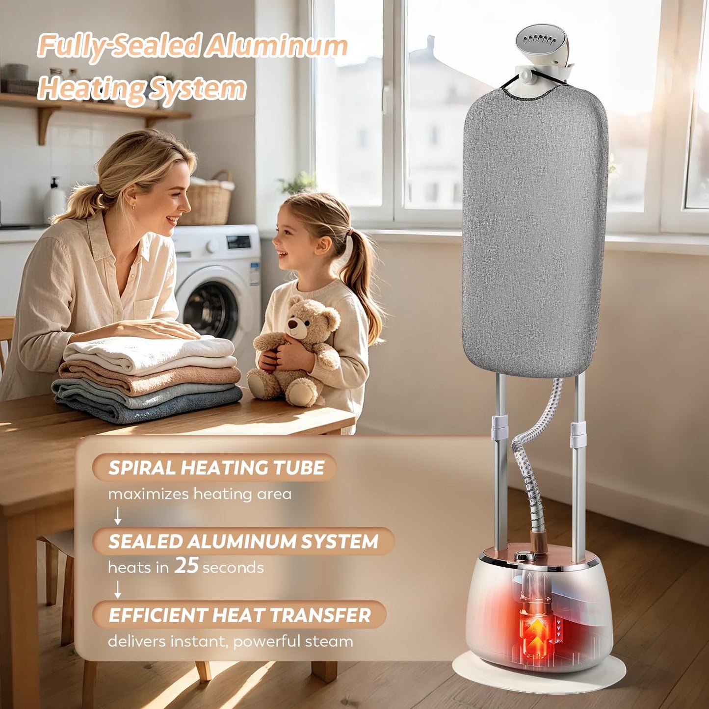 Hapyvergo 1800W Garment Steamer for Clothes, Professional Standing Steam Iron with 1.6L Tank for 60 Min Continuous Steam, Heat-Up in 25s, 10 Settings, 2-in-1 Ironing for Home, Travel & Commercial Use
