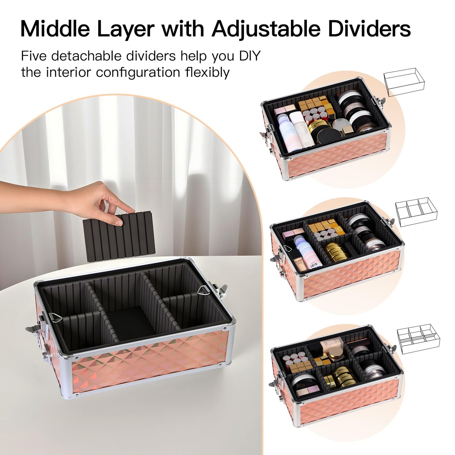 Professional Rolling Makeup Case, Cosmetology Case on Wheels 4 in 1 Large Cosmetic Train Case, Ideal Gift for Hairstylist, Nail Techs, Portable Beauty Organizer for Travel or Salon Use