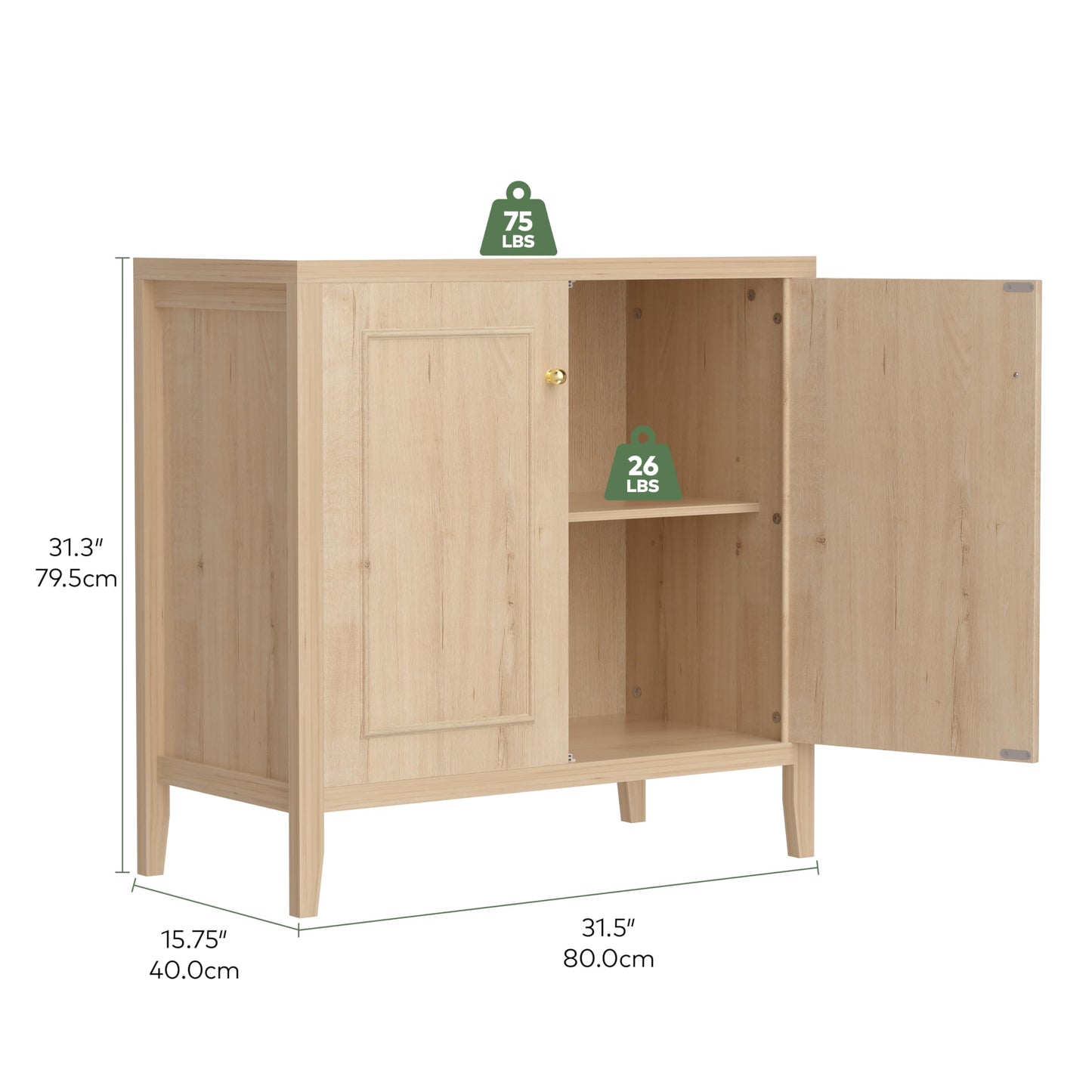 VDNEND Floor Sideboard Buffet Cabinets with Adjusable Shelves, Farmhouse 2 Doors Storage Cabinet for Kitchen, Bathroom, Living Room, Coffee Bar, Office, Entryway Organizer - (White-Oak)