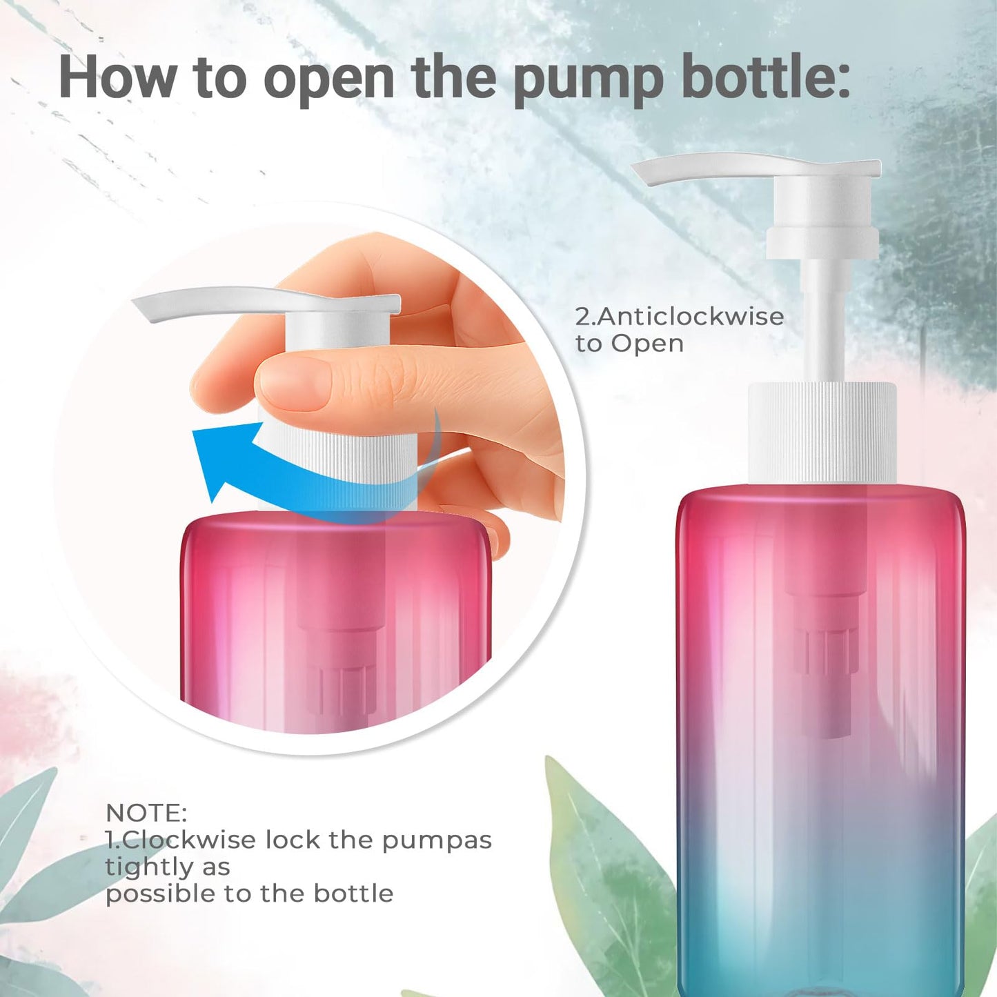 48 Pack 6.8 oz Refillable Pump Bottles - Empty Clear Gradient Color Plastic Dispensers for Lotion, Shampoo, Soap & Cream