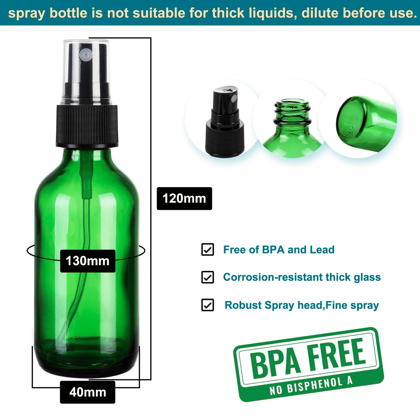 NOOEEISS Green Glass Small Spray Bottle 2 oz 24 Packs,Fine Mist Sprayer Small Clear Bottles,Refillable Containers mini spray bottles for Cleaning Solutions and Skin Care (Green 24pcs)