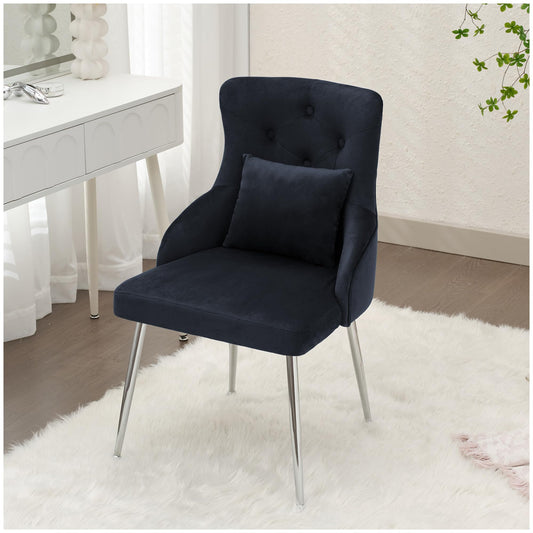 UDAX Velvet Vanity Chairs with Back, Upholstered Makeup Chair No Wheels with Metal Legs & Lumbar Pillow for Living Room/Makeup Room/Bedroom/Home Office/Kitchen