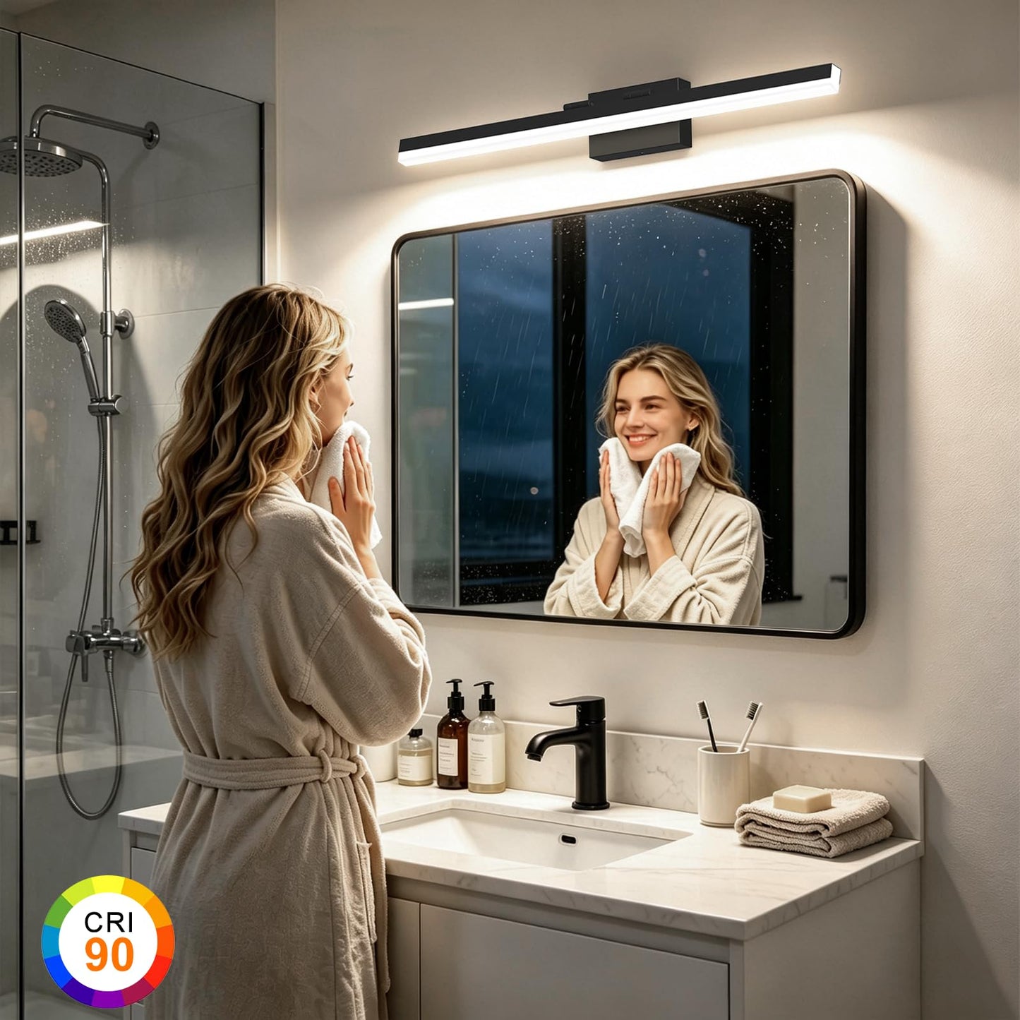 IZORRO Modern Bathroom Vanity Light 40 inch, Rotatable, 32W Dimmable Led Bathroom Light Fixture Over Mirror, Black Vanity Light Bar (5 Color Temperature)