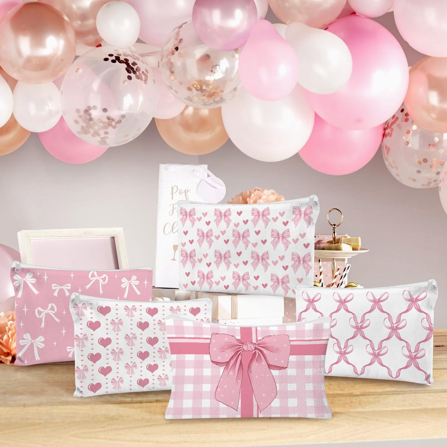HSDSH 30pcs Pink Bow Makeup Bag Coquette Cosmetic Bags for Women Elegant Bow Preppy Pink Pouch Travel Toiletry Bag for Women Girls Mothers Day Gifts
