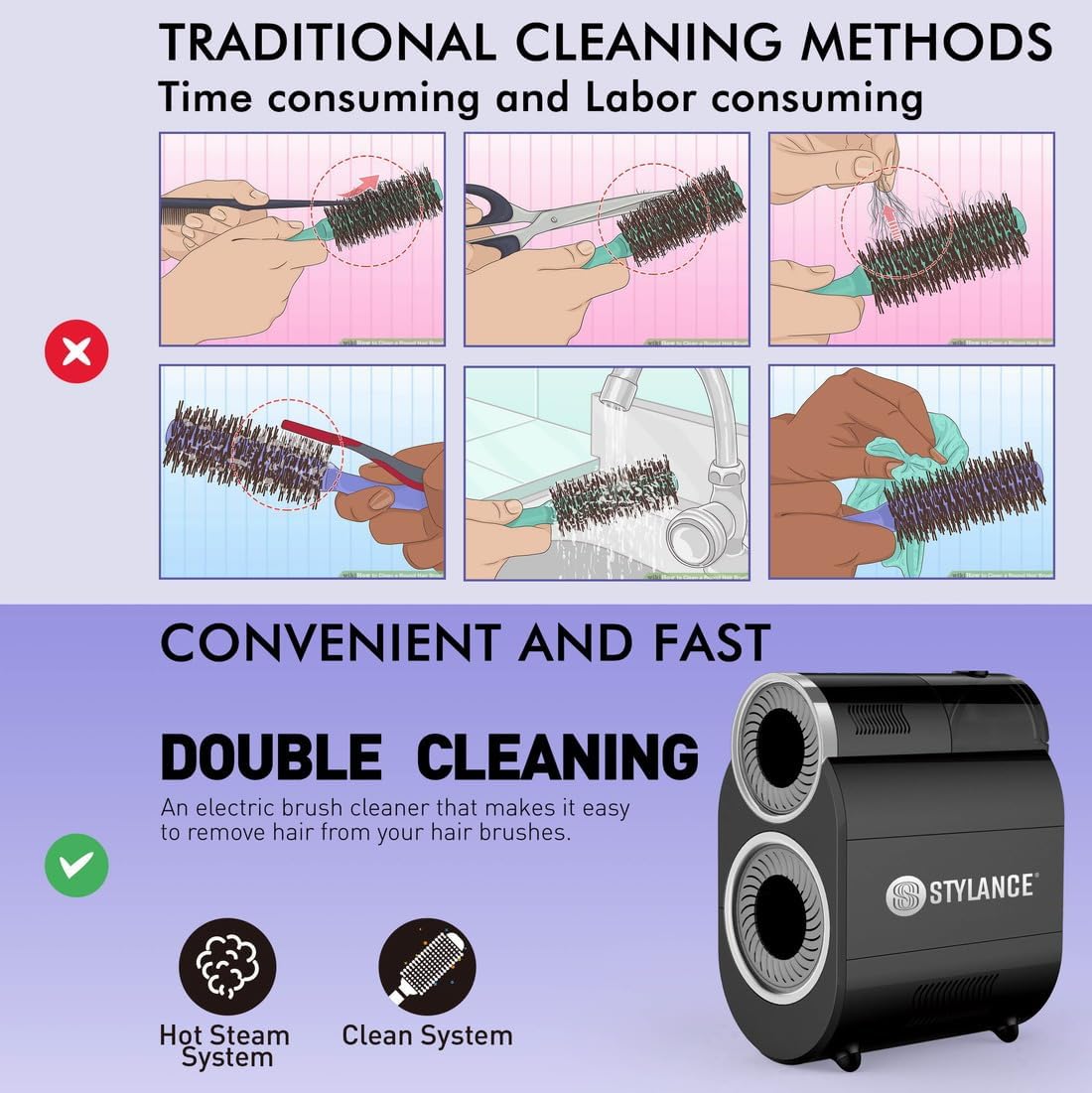 Hair Brush Cleaner, Professional Electric Hair Round Brush Cleaner Machine, Hair Brush Cleaning Tool, with Funnel and Scissors for Removing Hair Dust Salon Use