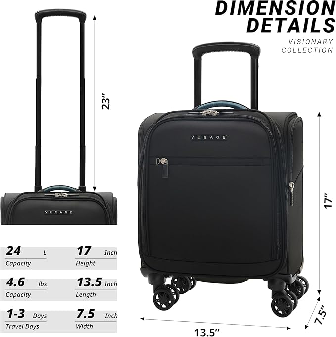 Verage Carry On Underseat Luggage with Wheels & USB Port, 14 Inch Wheeled Spinner Bag Carry-on Luggages for Airlines, Lightweight Suitcase Men Women, Pilots and Crew(14-Inch Compact Underseat Pro)