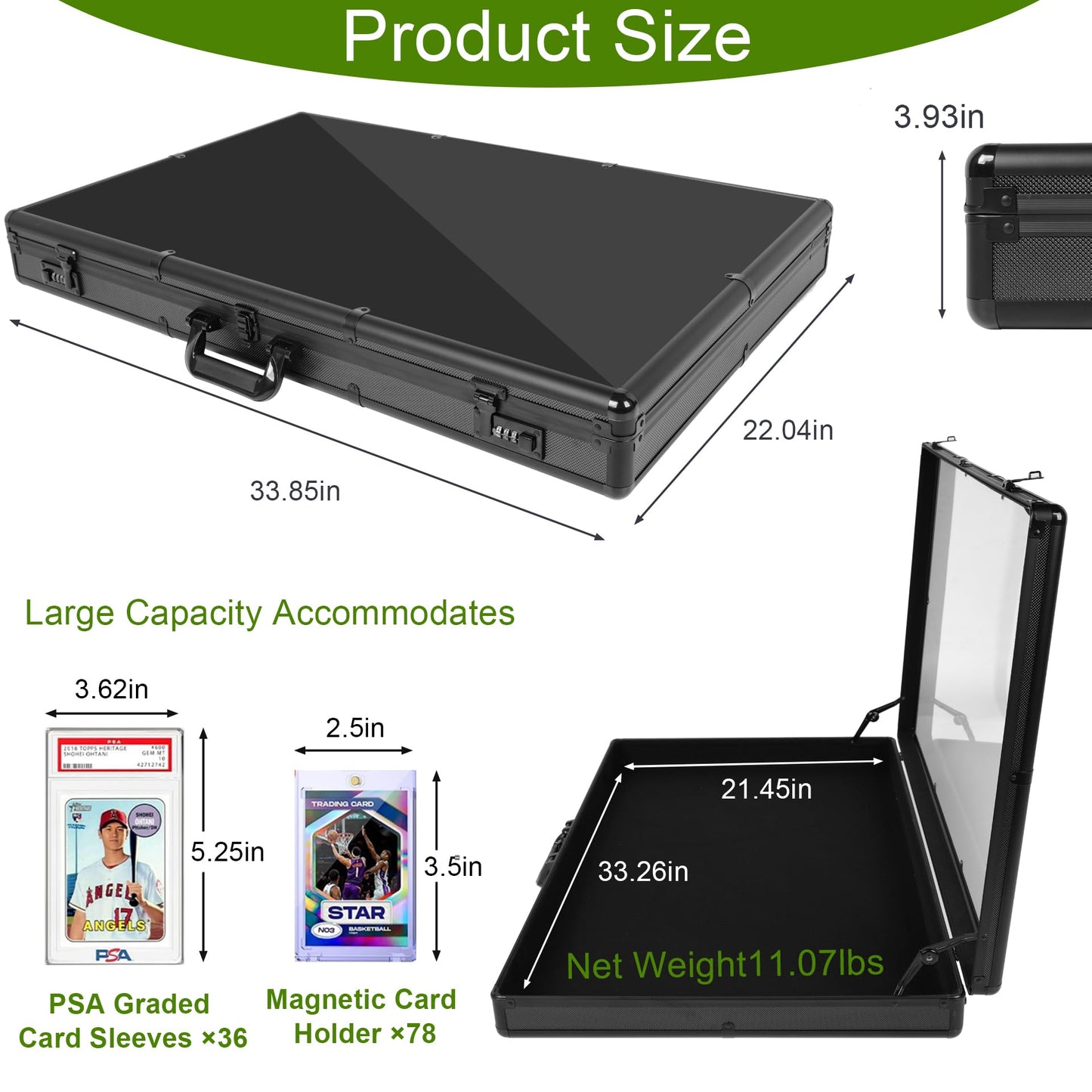 JIAYAN Trading Card Display Case: 34"x22" Aluminum Display Case with 2 Password Lock for Exhibitions - Portable Trade Show Display Table Top Showcase with Handle for Collectible Cards (Black)