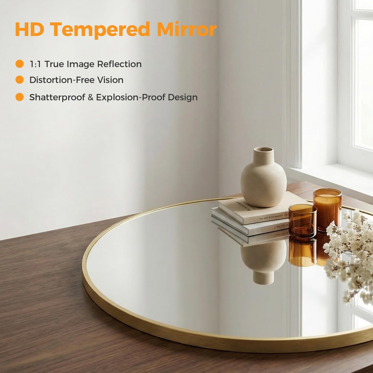 OLIXIS 20 Inch Gold Round Bathroom Wall Mirror, Round Bathroom Mirrors for Over Sink, Circle Mirror with Tempered Glass for Home Decor, Entryway, Bedroom, Vanity, Shatterproof& Crystal-Clear