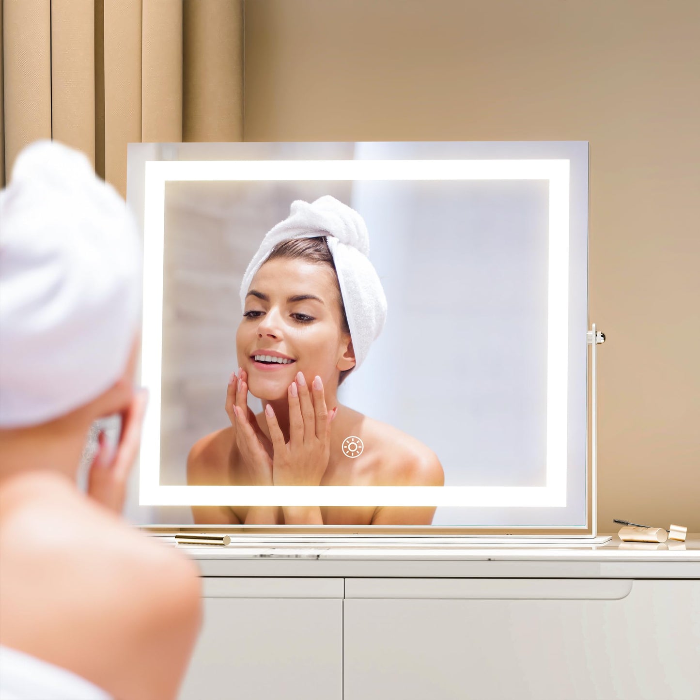 Hasipu Vanity Mirror with Lights, 13.8" x 11.4" LED Makeup Mirror, 3 Color Modes Touch Control and Brightness Adjustment Lighting Mirror, 10X Magnifying Glass, 360° Rotation